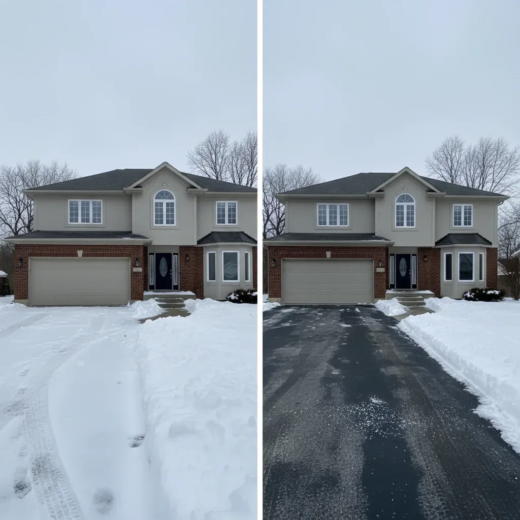 Snow removal service transformation - before and after by Meadows Landscaping Airdrie in Airdrie